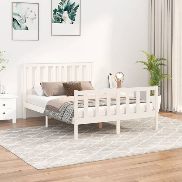 vidaXL Cama sem colch&atilde;o 140x200 cm madeira de pinho maci&ccedil;a branco