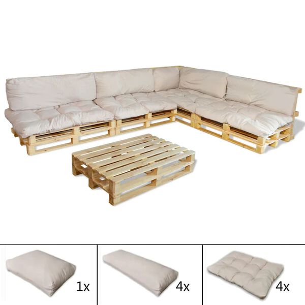 vidaXL conj. 9 almofad&otilde;es assento/encosto lounge paletes branco areia