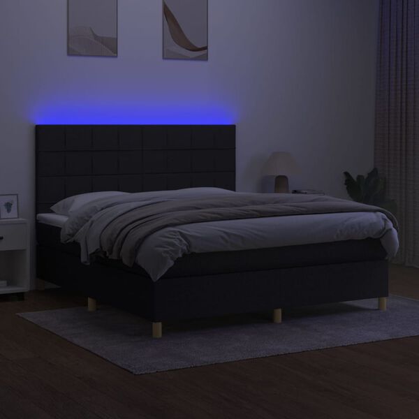 vidaXL Cama box spring c/ colch&atilde;o e LED 160x200 cm tecido preto