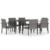 vidaXL 7 pcs conjunto de jantar para jardim vime PE cinzento