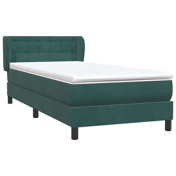 vidaXL Cama com molas/colch&atilde;o verde-escuro 80x220 cm veludo