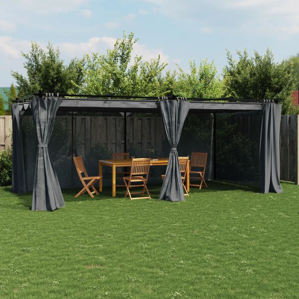 vidaXL Gazebo com cortinas 6x3 m aço antracite