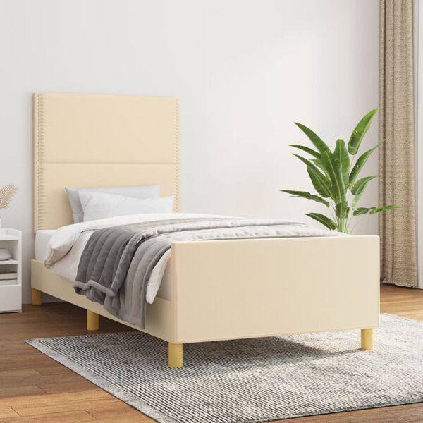 vidaXL Estrutura de cama sem colch&atilde;o 100x200 cm tecido cor creme