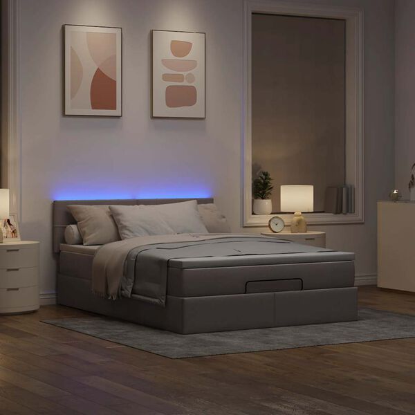vidaXL Cama Otomana com Colch&atilde;o & LEDs Taupe 140x200 cm Tecido