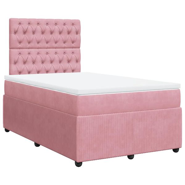 vidaXL Cama boxspring com colch&atilde;o 120x190 cm veludo rosa