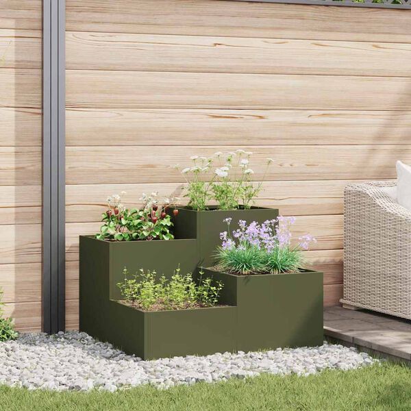 vidaXL Vaso de Jardim Verde-oliva 80 x 80 x 60 cm A&ccedil;o