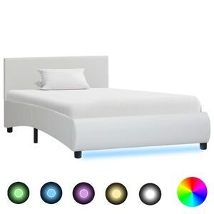 vidaXL Estrutura de cama com LED 90x200 cm couro artificial branco