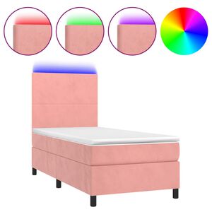vidaXL Cama box spring c/ colch&atilde;o/LED 90x200 cm veludo rosa