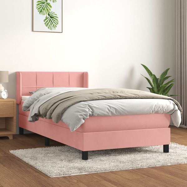 vidaXL Cama com molas/colch&atilde;o 80x200 cm veludo rosa