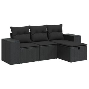 vidaXL 4 pcs conjunto de sof&aacute;s para jardim c/ almofad&otilde;es vime PE preto