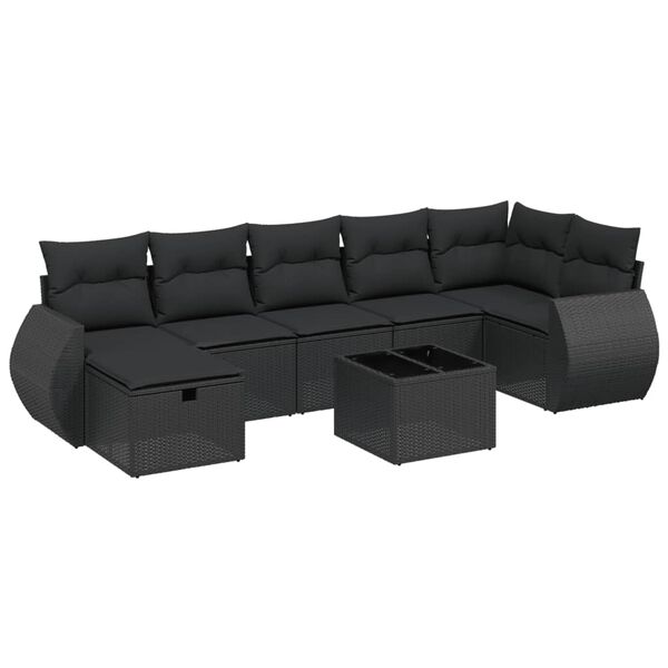 vidaXL 8 pcs conjunto sof&aacute;s de jardim com almofad&otilde;es vime PE preto