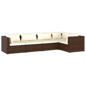 vidaXL 5 pcs conjunto lounge jardim c/ almofad&otilde;es vime PE castanho