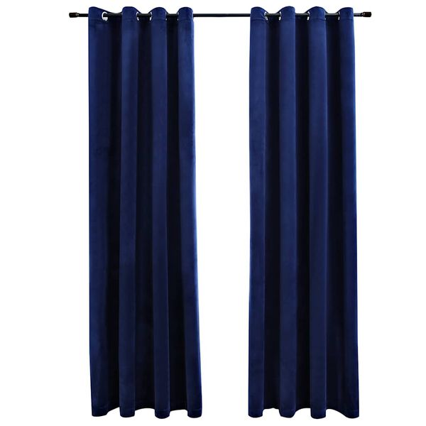 vidaXL Cortinas blackout c/ argolas 2 pcs 140x245cm veludo azul escuro