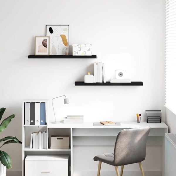 vidaXL Prateleiras parede suspensas 2 pcs 90x23,5x3,8cm MDF preto