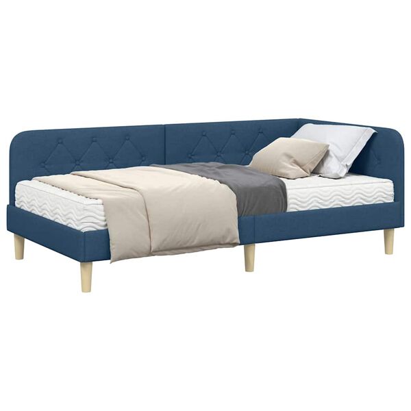 vidaXL Estrutura de Cama de Canto com colch&atilde;o Azul 100 x 200 cm tecido