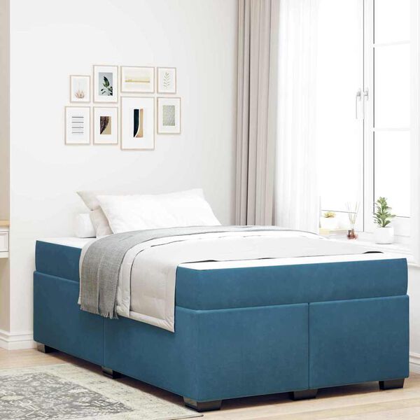 vidaXL Estrutura de cama com colch&atilde;o Azul escuro 120 x 200 cm Veludo
