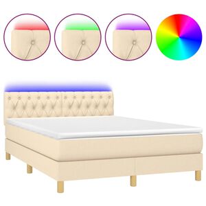 vidaXL Cama box spring c/ colch&atilde;o e LED 140x200 cm tecido cor creme