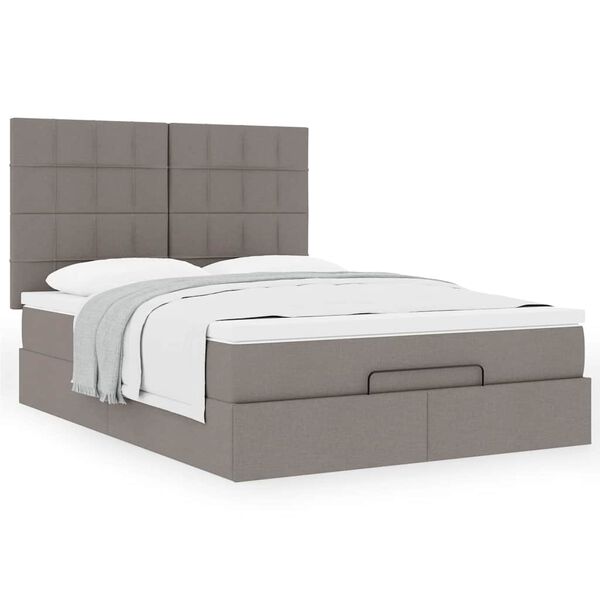 vidaXL Estrutura de cama otomana com colch&atilde;o tecido cinzento 140x190cm