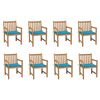 vidaXL Cadeiras de jardim c/ almofad&otilde;es azul 8 pcs teca maci&ccedil;a