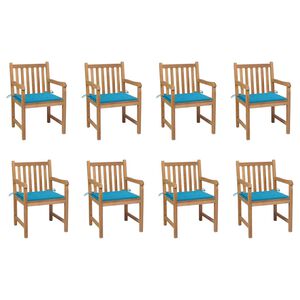 vidaXL Cadeiras de jardim c/ almofad&otilde;es azul 8 pcs teca maci&ccedil;a
