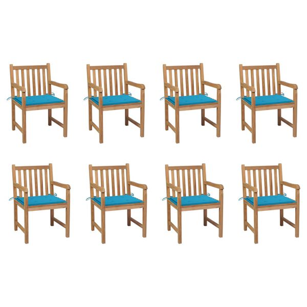 vidaXL Cadeiras de jardim c/ almofad&otilde;es azul 8 pcs teca maci&ccedil;a