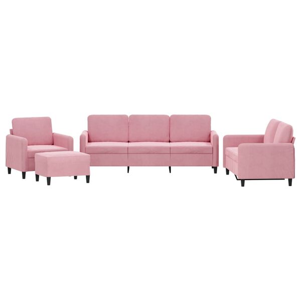 vidaXL 4 pcs conjunto de sof&aacute;s veludo rosa