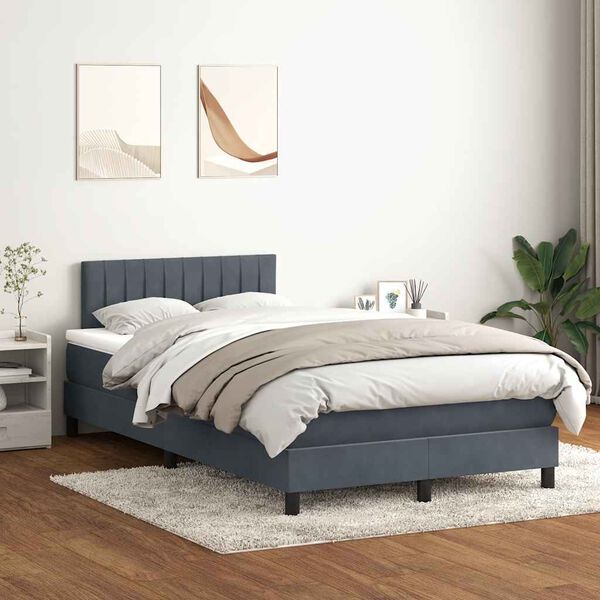 vidaXL Cama boxspring com colch&atilde;o 120x220 cm veludo cinzento-escuro