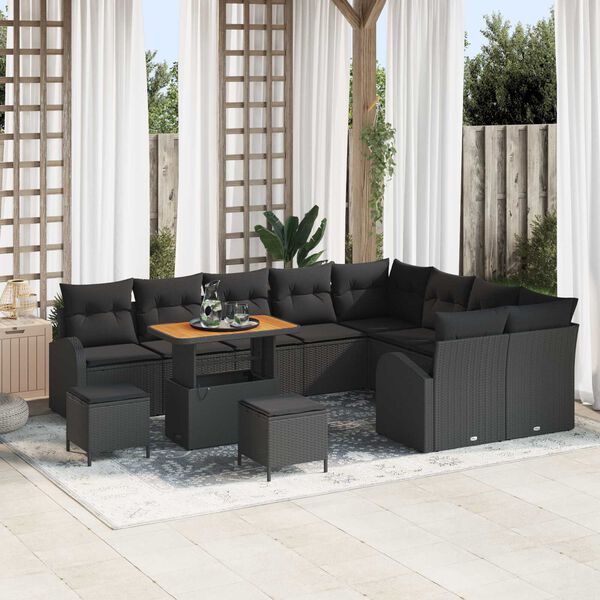 vidaXL Conjunto de Sofá de Jardim 12 pcs Preto Rattan Sintético