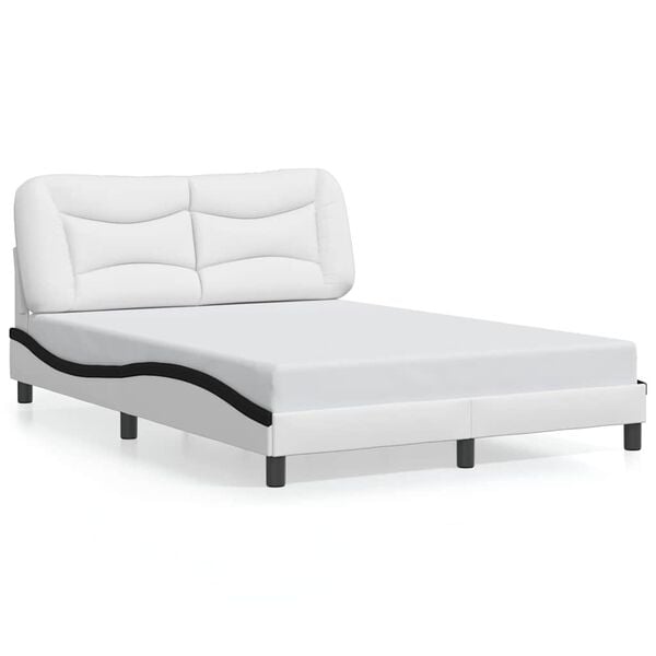 vidaXL Estrutura de cama sem colch&atilde;o Hvar 120x200 couro artif. branco/preto