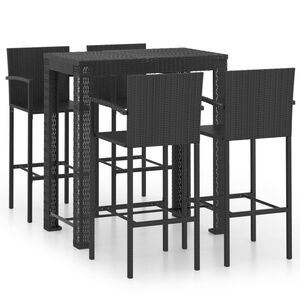 vidaXL Conjunto de bar exterior c/ apoio de braços 5 pcs vime PE preto