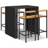vidaXL 5 pcs conjunto de bar p/ jardim vime PE/ac&aacute;cia maci&ccedil;a preto