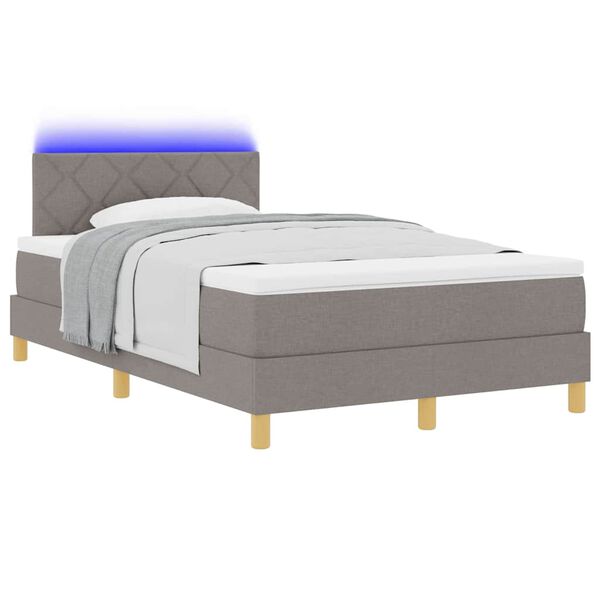 vidaXL Cama Box Spring LED Cinzento-acastanhado 120 x 190 cm tecido