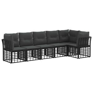 vidaXL Conjunto de Sof&aacute; de Jardim 6 pcs Preto vime PE