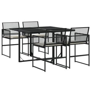 vidaXL 5 pcs conjunto de jantar p/ jardim c/ almofad&otilde;es vime PE preto