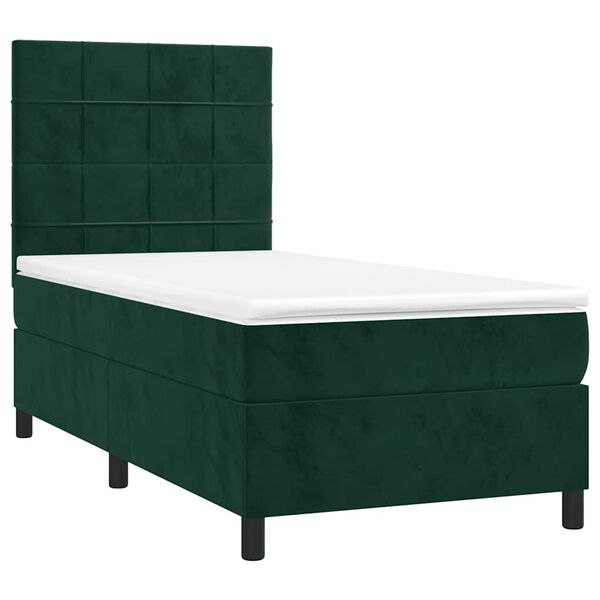 vidaXL Cama box spring c/ colch&atilde;o/LED 90x200 cm veludo verde-escuro