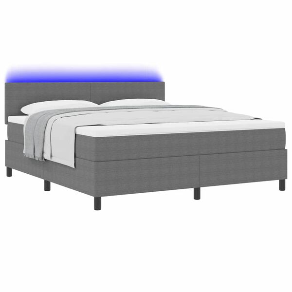 vidaXL Cama Box Spring LED Cinza Claro e Branco 180 x 200 cm