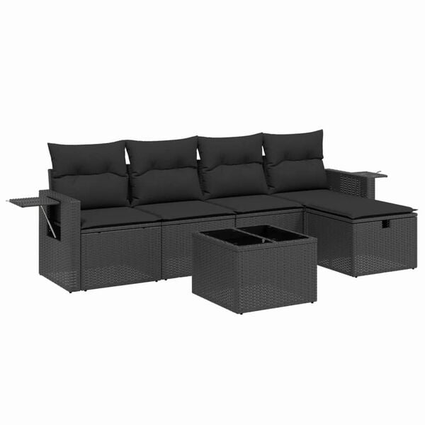 vidaXL 6 pcs conjunto sof&aacute;s de jardim c/ almofad&otilde;es vime PE preto