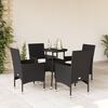 vidaXL 5 pcs conjunto jantar jardim c/ almofad&otilde;es vime PE/vidro preto