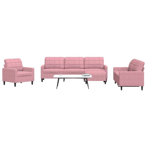 vidaXL 4 pcs conjunto de sof&aacute;s com almofad&otilde;es veludo rosa