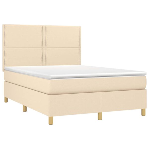 vidaXL Cama box spring c/ colch&atilde;o e LED 140x200 cm tecido cor creme