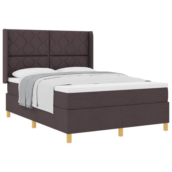 vidaXL Cama Box Spring com colch&atilde;o Castanho escuro 140 x 200 cm tecido