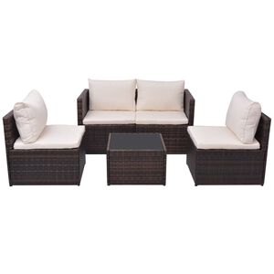 vidaXL 5 pcs conjunto lounge jardim c/ almofad&otilde;es vime PE castanho