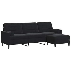 vidaXL Sof&aacute; de 3 lugares com apoio de p&eacute;s 210 cm veludo preto