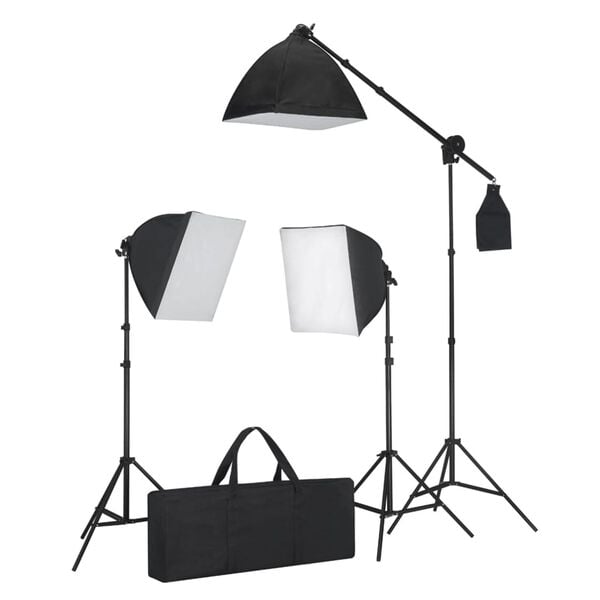 vidaXL Conjunto iluminação com 3 lâmpadas fotografia + tripé e softbox