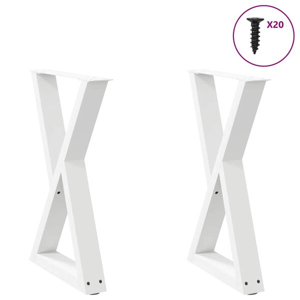 vidaXL P&eacute;s para mesa de jantar 2 pe&ccedil;as, branco, 50x(72-73,3) cm, a&ccedil;o