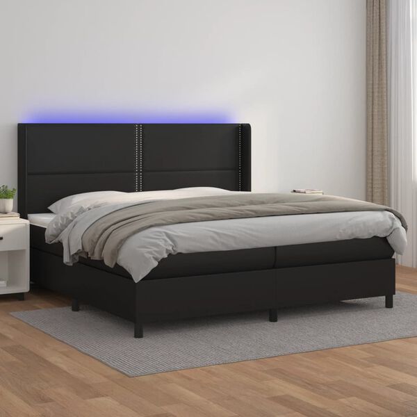 vidaXL Cama box spring c/ colch&atilde;o/LED 200x200cm couro artificial preto