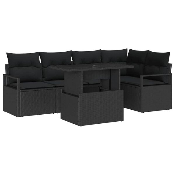 vidaXL Conjunto de Sof&aacute; de Jardim 6 pcs Preto Rattan Sint&eacute;tico