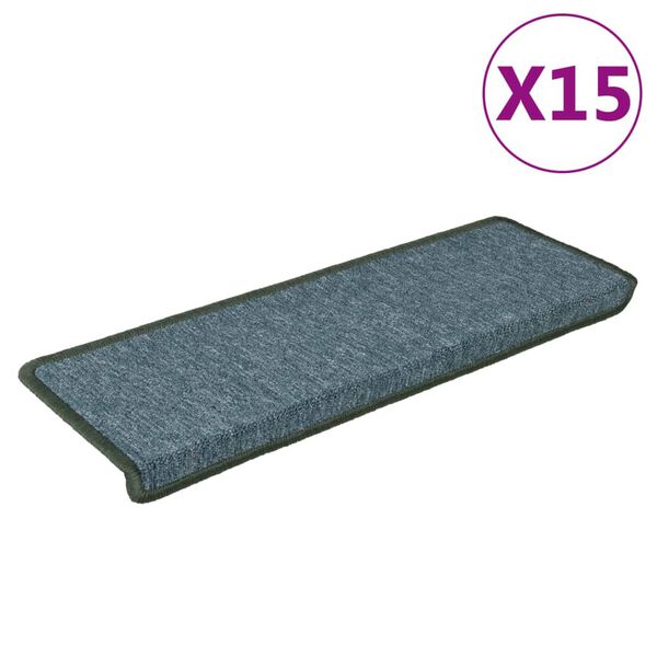 vidaXL Tapetes de escada 15 pe&ccedil;as 65x21x4 cm verde escuro com borda retangular