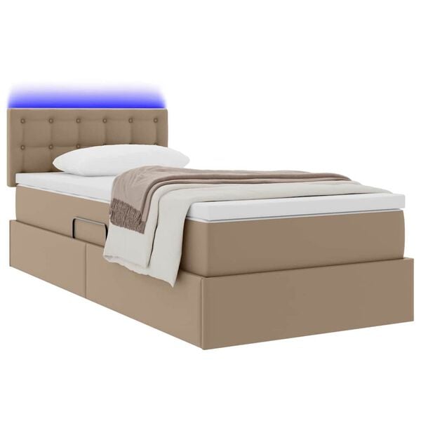 vidaXL Cama com arruma&ccedil;&atilde;o e LED Cappuccino 90 x 190 cm Couro Sint&eacute;tico