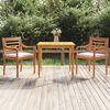 vidaXL 3 pcs conjunto de jantar p/ jardim c/ almofad&otilde;es teca maci&ccedil;a